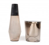 2 JENSEN SMOKY GLASS & STAINLE