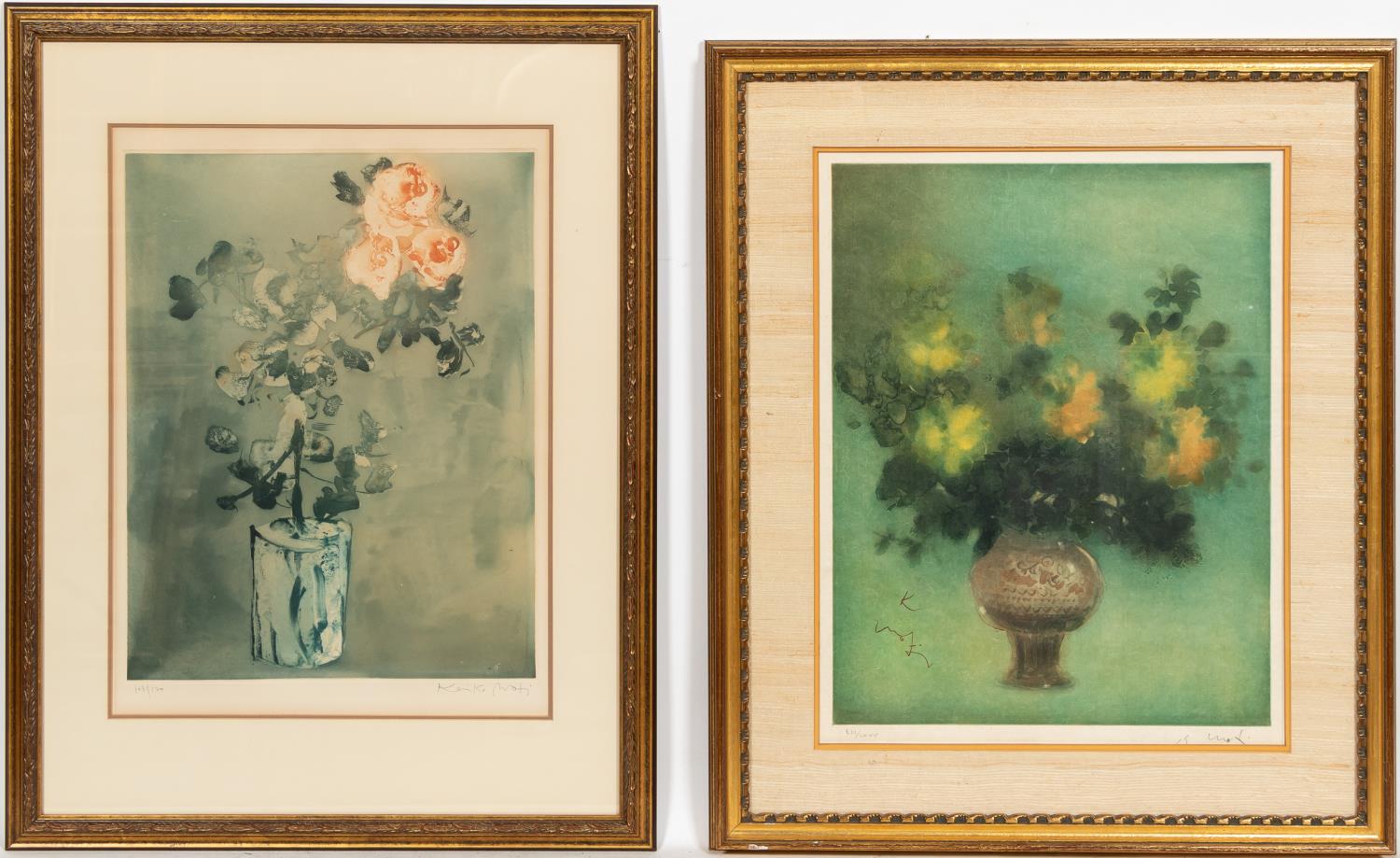 2 KAIKO MOTI ETCHINGS, FLORAL STILL
