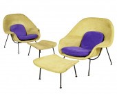 2 KNOLL WOMB CHAIRS & OTTOMANS