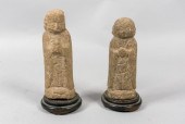 2 KOREAN STONE ARHAT STATUESKo