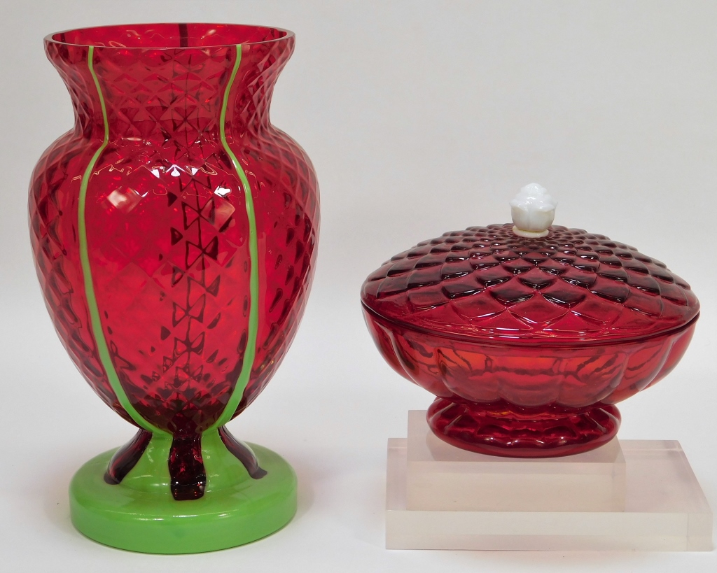 2 KRALIK RUBY RED BOHEMIAN ART
