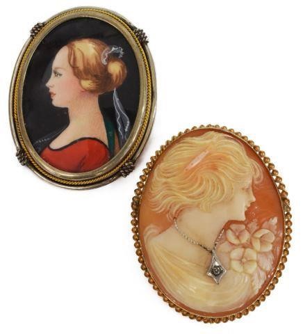 (2) LADIES 10K CAMEO & 800 SILVER