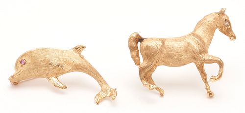 2 LADIES' 14K & GEMSTONE ANIMAL