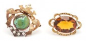2 LADIES GEMSTONE PINS, 10K &