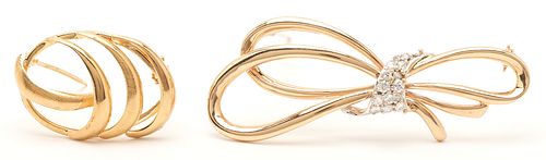 2 LADIES GOLD & DIAMOND BROOCHES1st