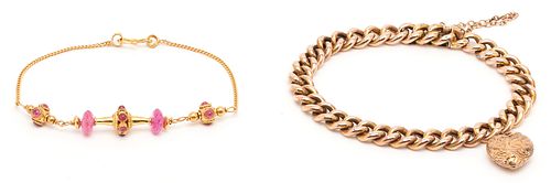 2 LADIES YELLOW GOLD BRACELETS1st