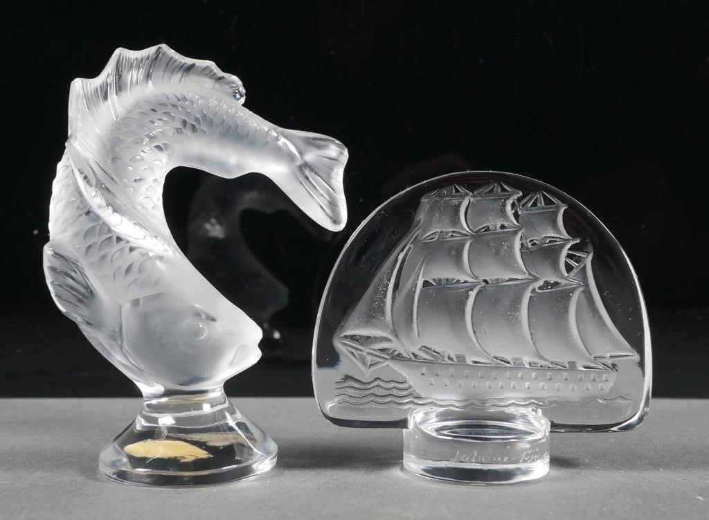 (2) LALIQUE ART GLASS FIGURES, FISH