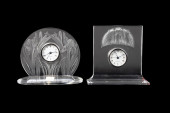 2 LALIQUE CLOCKS, OWLS AND IRI