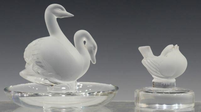 2) LALIQUE DEUX CYGNES PIN TRAY &