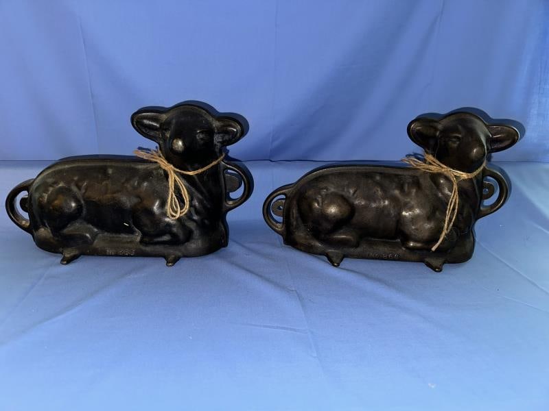 2 LAMB CAKE MOLDS, BOTH STAMPED