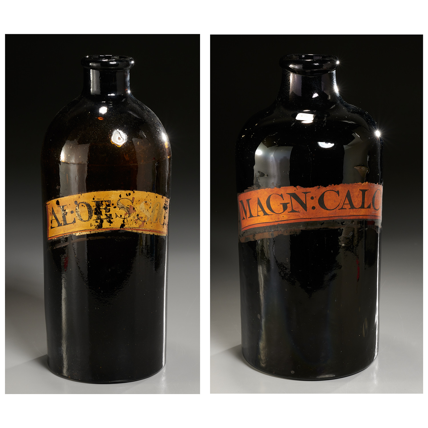 (2) LARGE AMBER & GREEN GLASS