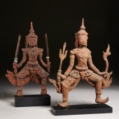 (2) LARGE ANTIQUE THAI CARVED