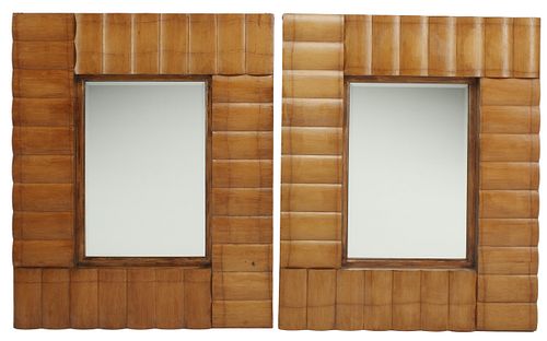 (2) LARGE BAMBOO-FRAMED BEVELED