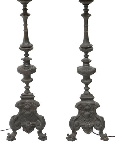 (2) LARGE BAROQUE STYLE PATINATED