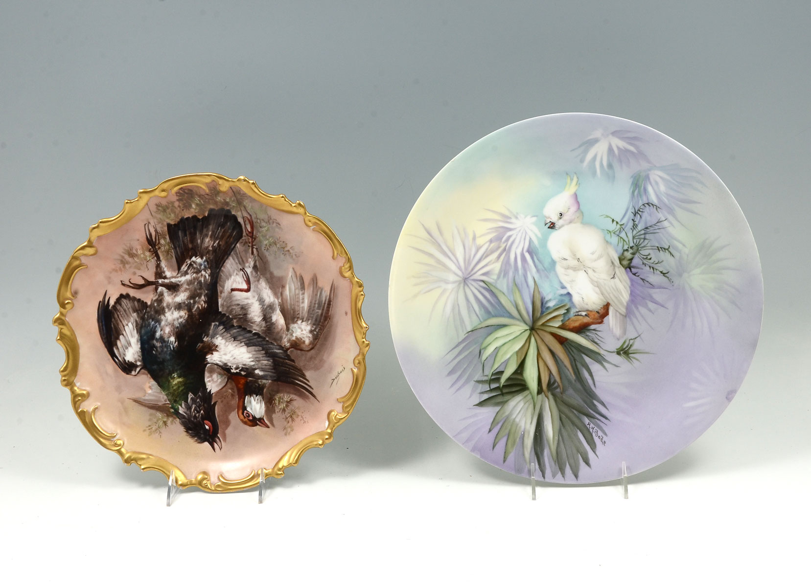 2 LARGE BIRD MOTIF LIMOGES