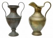 (2) LARGE BRASS PITCHER & COPP