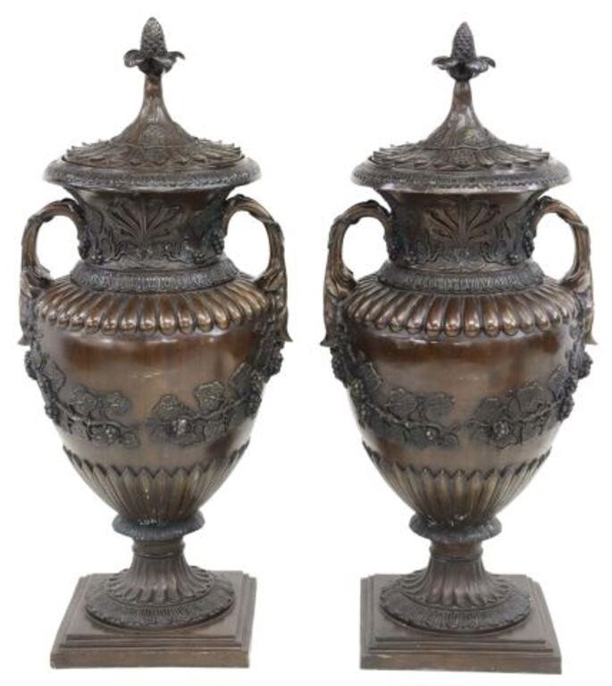 (2) LARGE BRONZE LIDDED GRAPEVINE