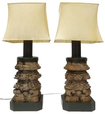 (2) LARGE CARVED CORINTHIAN CAPITAL