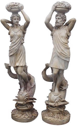 (2) LARGE CARVED MARBLE SCULPTURES,