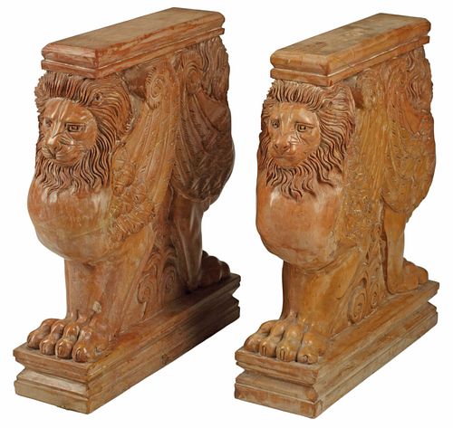(2) LARGE CARVED SIENNA MARBLE