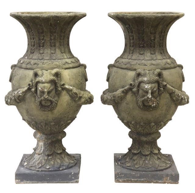 (2) LARGE CAST RESIN GARDEN URN