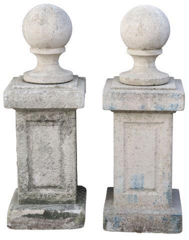 (2) LARGE CAST STONE BALL PIER ON