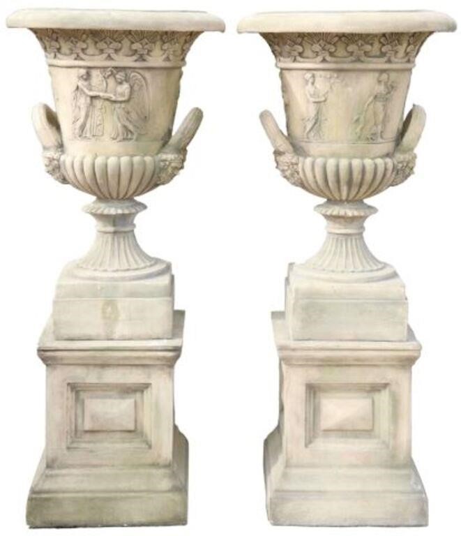 (2) LARGE CAST STONE CAMPANA-FORM