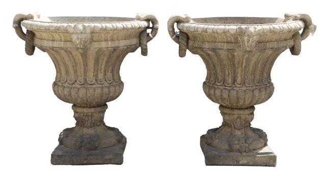 (2) LARGE CAST STONE CAMPANA-FORM