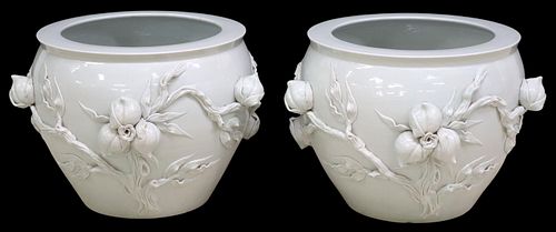 (2) LARGE CHINESE BLANC-DE-CHINE