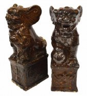 (2) LARGE CHINESE BROWN GLAZED