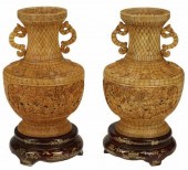 (2) LARGE CHINESE CARVED BONE-