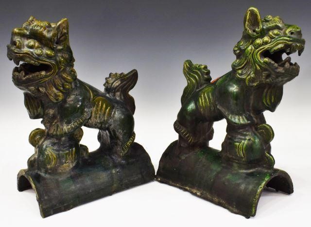 (2) LARGE CHINESE GREEN GUARDIAN
