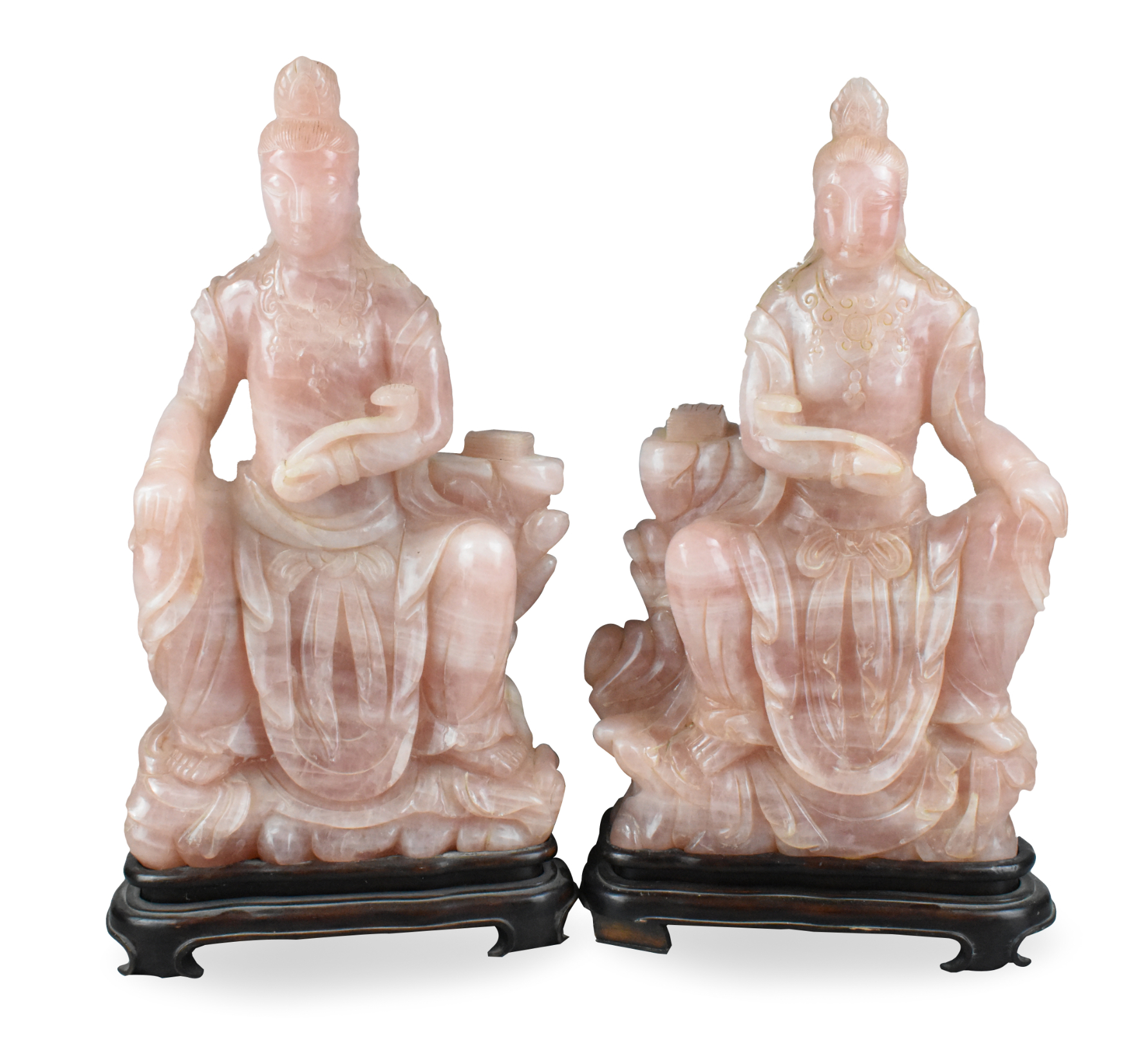 2 LARGE CHINESE PINK QUARTZ GUANYIN