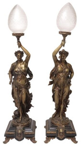 (2) LARGE FIGURAL GILT BRONZE