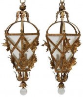 (2) LARGE FOLIATED GILT IRON H