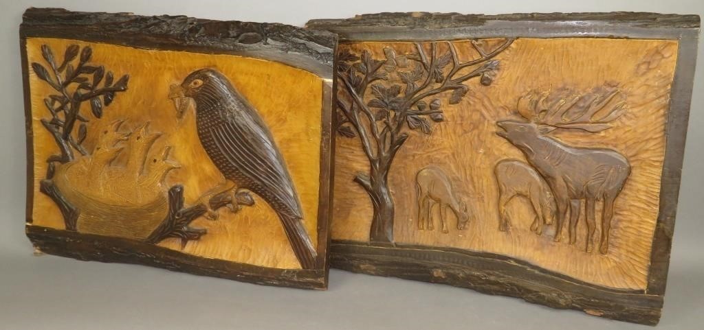 2 LARGE FOLK CARVED WALL PLAQUESca.
