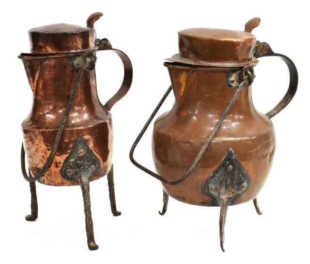(2) LARGE FRENCH COPPER COFFEE POTS