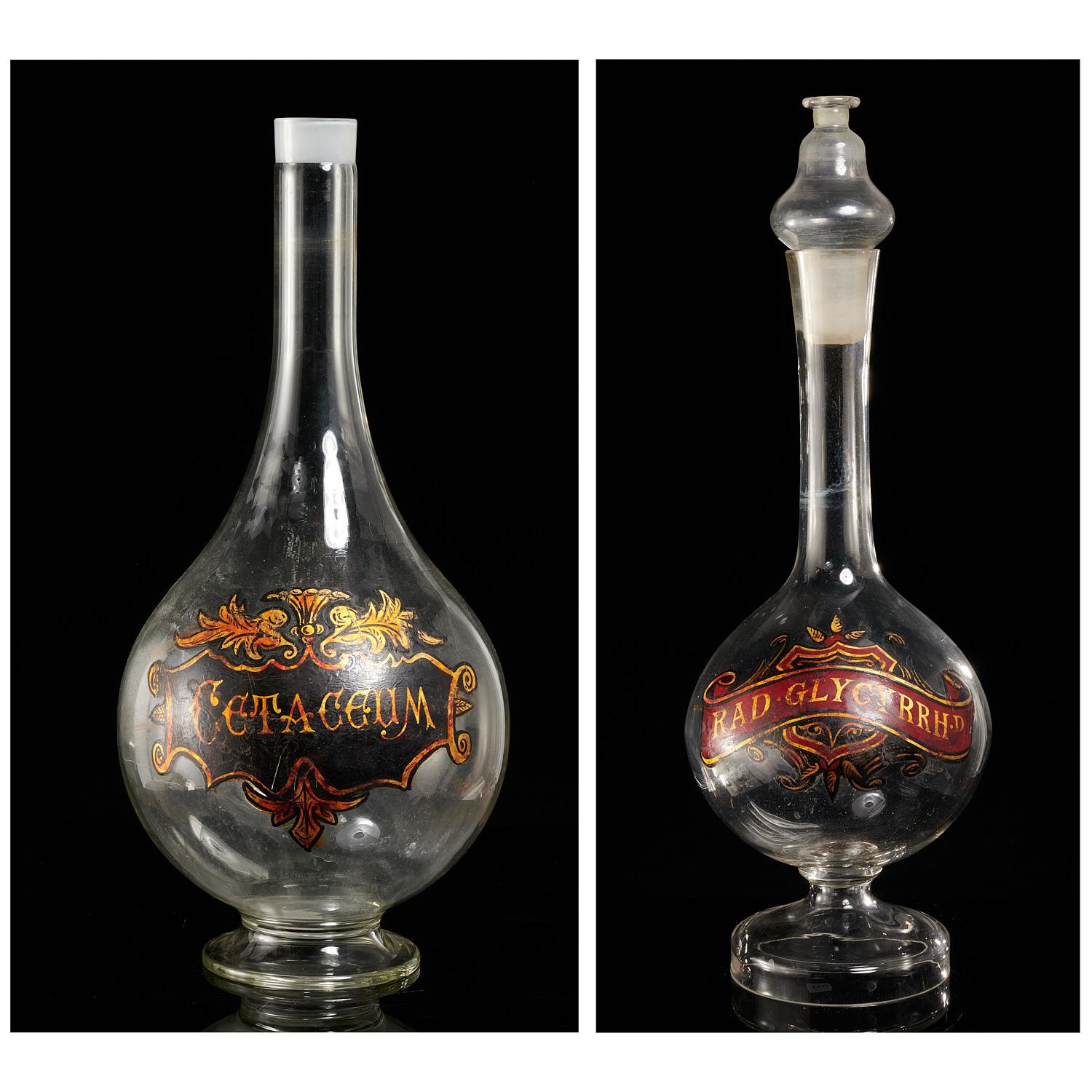 (2) LARGE GLASS APOTHECARY