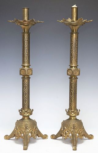 (2) LARGE GOTHIC REVIVAL GILT BRASS