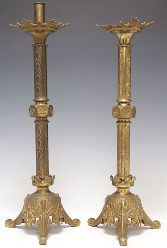 (2) LARGE GOTHIC REVIVAL GILT BRASS