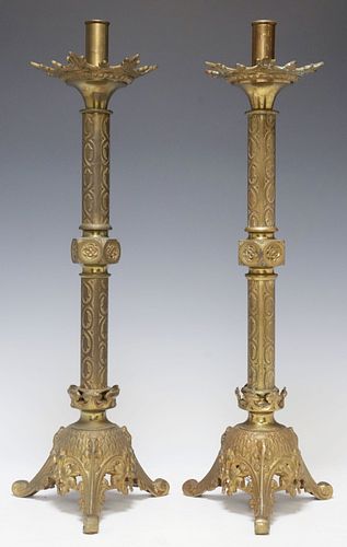(2) LARGE GOTHIC REVIVAL GILT BRASS