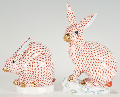 2 LARGE HEREND PORCELAIN RABBITS,