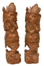 (2) LARGE HINDU CARVED WOOD GA