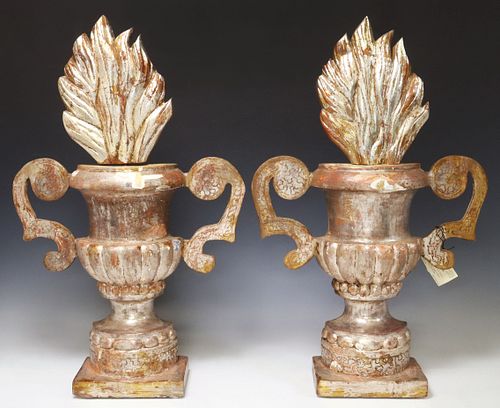 (2) LARGE ITALIAN SILVER GILTWOOD