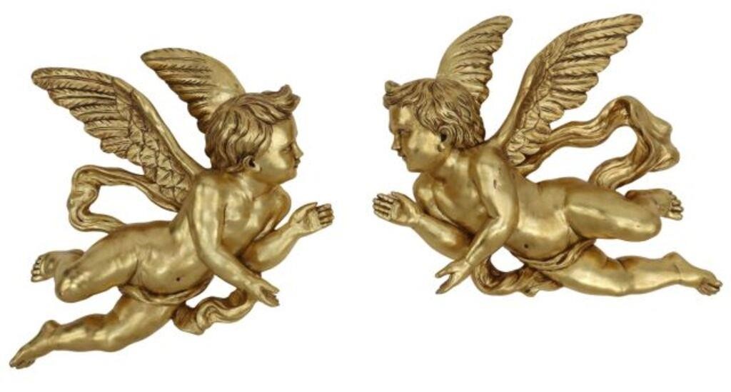 (2) LARGE ITALIANATE GILTWOOD PUTTI