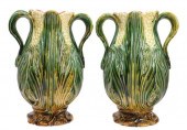(2) LARGE MAJOLICA CORN HANDLE