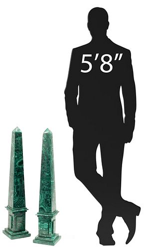 (2) LARGE MALACHITE OBELISKS,