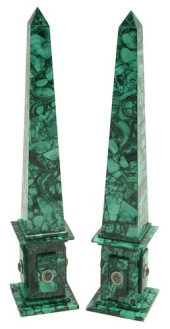 (2) LARGE MALACHITE OBELISKS W