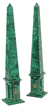 (2) LARGE MALACHITE OBELISKS W