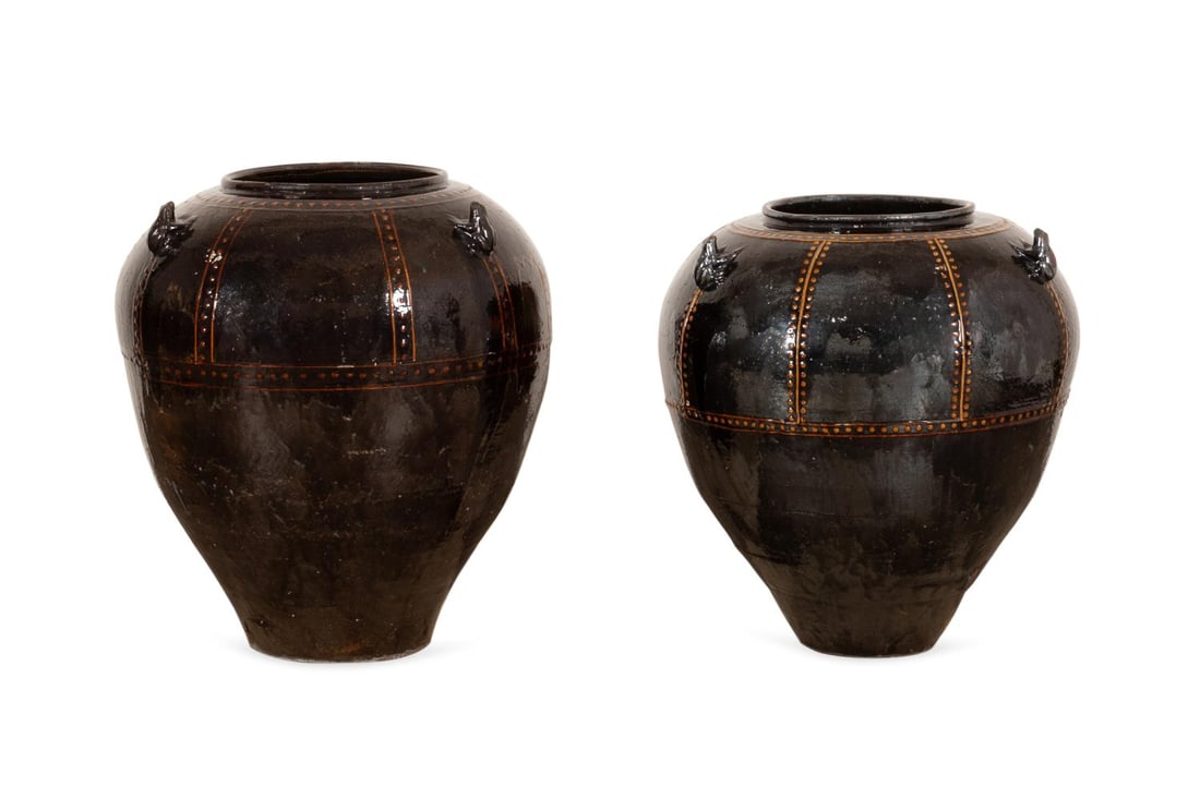 2 LARGE MARTABAN GLAZED POTTERY